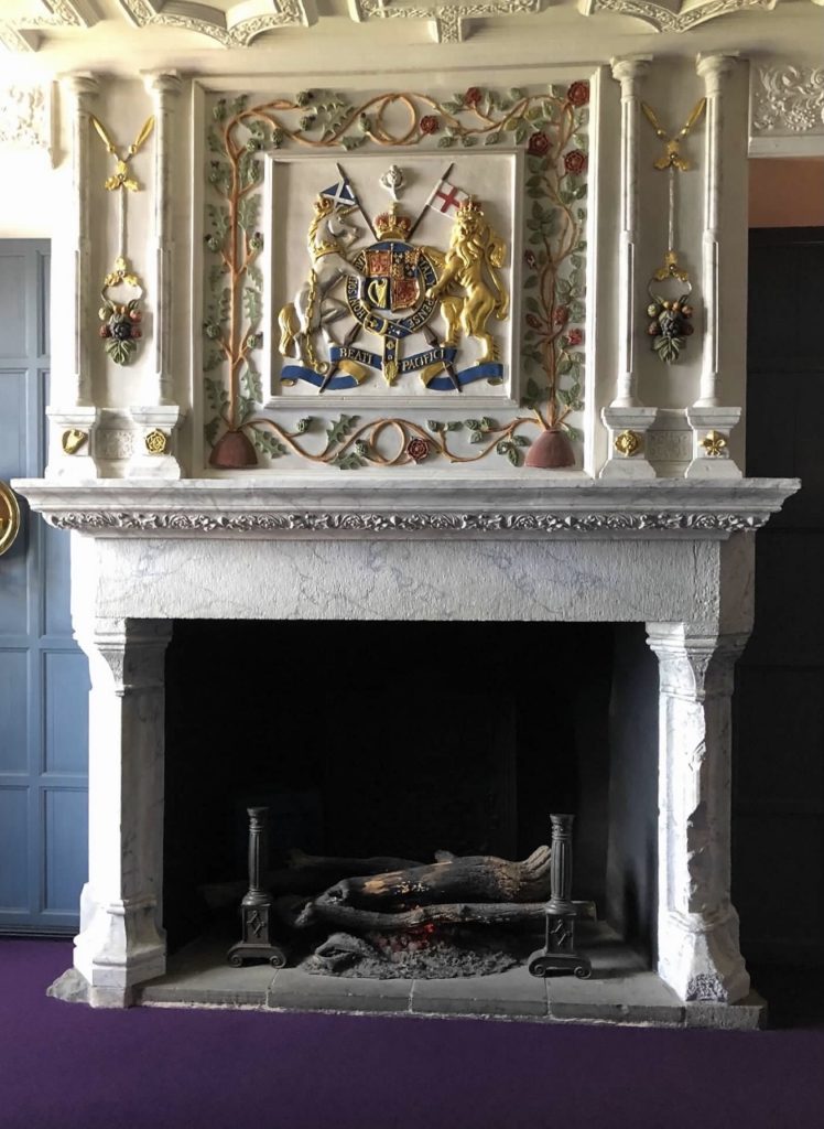 King James VI and I Coat of Arms on fireplace in Palace at Edinburgh Castle Scotland